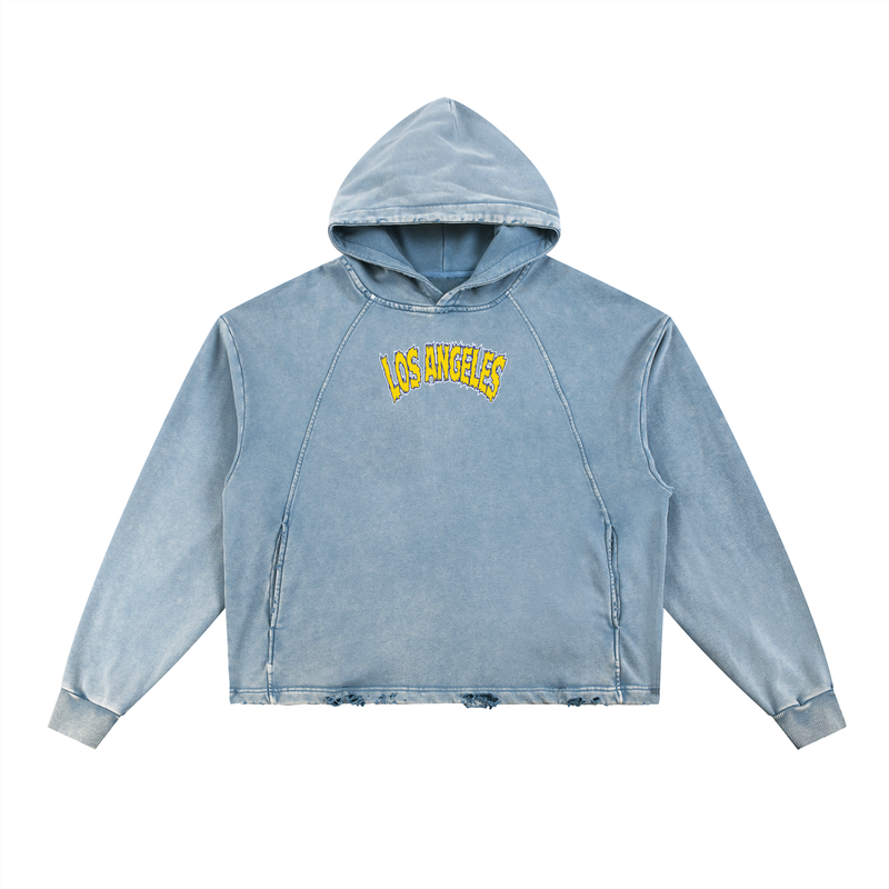 Los Angeles Vintage Washed Frayed-Hem Hoodie